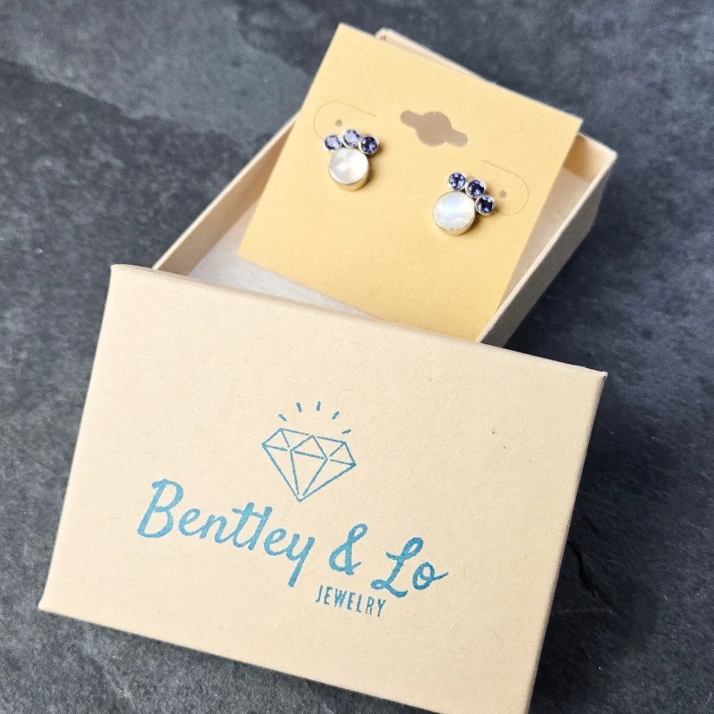 NWT Bentley & Lo Moonstone and Iolite Sterling Silver Fan Studs